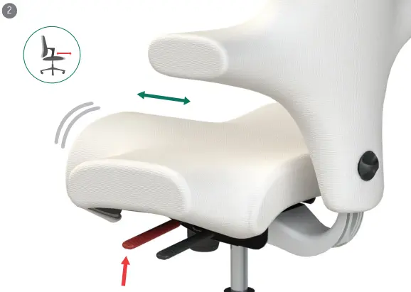 Adjust the seat depth of the HÅG Capisco using the front lever Adjust the seat depth of the HÅG Capisco using the front lever